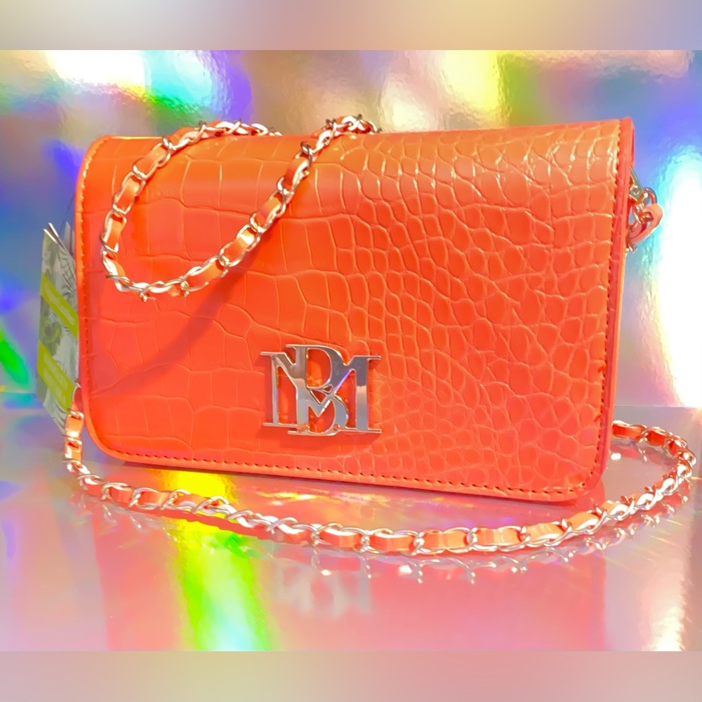 Badgley Mischka Orange Croc-Embossed Chain Shoulder Bag
